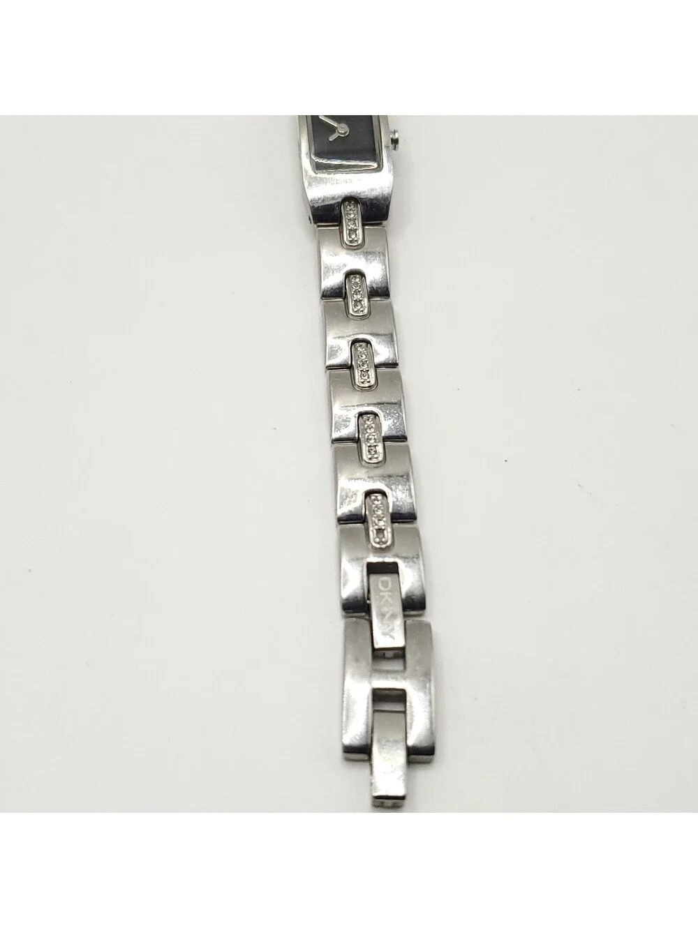 DKNY Tank Black Dial Rhinestone 7j Womens Watch 13mm New Battery